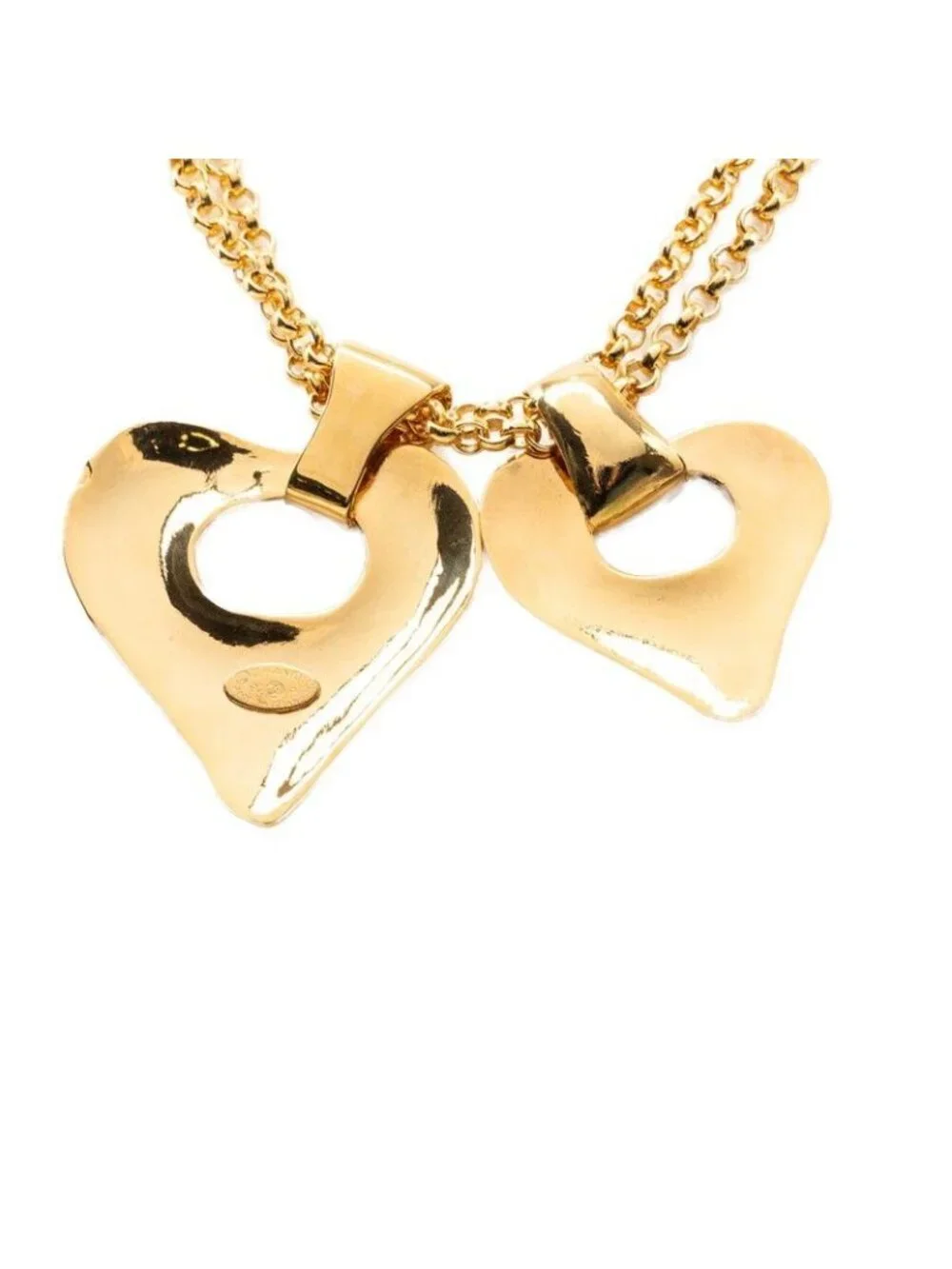 Chanel CC Logo Double Heart Vintage Strand Chain Pendant Gold Plated